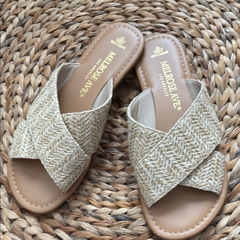 Tan Criss-Cross Sandals with Woven Texture - Picture 5 of 5
